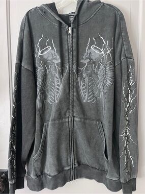 Social Collision Men's Medium Black Full Zip Hoodie Sweatshirt Goth Punk Emo Y2K